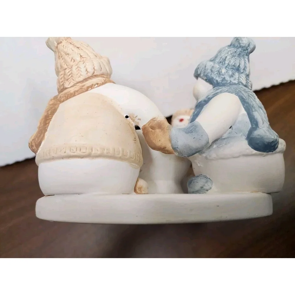 Penco Circle of Friends Snowmen Ceramic Tea Light Candle Holder 2000 7.5